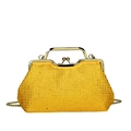 Sparkling yellow rhinestone evening clutch with gold metal handle and chain strap - Yellow