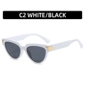 Cat-Eye-Sonnenbrille mit weißem Glanzrahmen, dunklen Gläsern und goldener Metalldekoration - Weißer Rahmen Graue Gläser