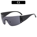 Y2K shield sunglasses in black with grey lenses and silver star accents - Black Frame Grey Lens (C1)