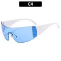 Y2K rimless star sunglasses with blue lenses and white streamline sports arms - White Frame Blue Lens (C4)