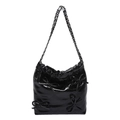 Black quilted bucket bag with chain strap and bow details in shiny finish - Black