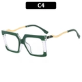 Square dark green transparent glasses frame with golden metal temples and C4 color code - Transparent Green