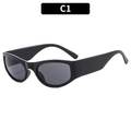 Gafas de sol ovaladas futuristas Y2K negro brillante con patillas anchas y lentes grises - Montura Negra Lentes Grises (C1)