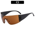 Y2K rimless sports sunglasses with brown lenses and silver star rivets on black frame - Black Frame Tea Lens (C2)