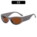 Y2K oval sunglasses with dark grey metallic frames and amber lenses, style C5 - Gunmetal Frame Tea Lens (C5)