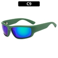 Y2K sporty matte green sunglasses with blue purple gradient mirror lenses C9 style - Green Frame Green Mirror Lens