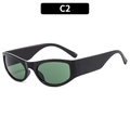 Y2K futuristic sunglasses with black thick frames and dark green lenses in model C2 - Black Frame Green Lens (C2)