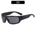 Y2K style wrap sunglasses with black rectangle frame and dark grey lenses for women - Bright Black Frame Grey Lens