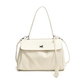 Minimalist creamy white shoulder bag with lychee texture and silver twist lock detail - White