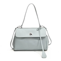 Minimalist light blue-grey underarm bag in litchi leather with a metal twist lock - Blue