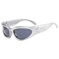 Y2K punk style cycling sunglasses with silver metallic frame and dark grey lenses - Silver Frame Grey Lens