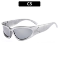 Y2K punk sports sunglasses featuring silver wide frame and grey streamlined lenses - Silver Frame White Mirror Lens
