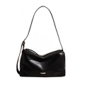 Retro black patent leather pillow shoulder bag with silver metal oval buckle detail - Black
