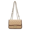 Borsa a tracolla trapuntata beige con bordo marrone e catena dorata da donna - Giallo