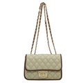 Borsa a tracolla trapuntata beige con bordo marrone e catena dorata stile vintage - Verde
