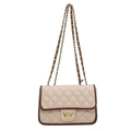 Borsa a tracolla beige trapuntata con bordo marrone e catena dorata alla moda - Bianco avorio