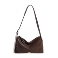 Retro deep brown shoulder bag in soft leather with oval metal detail and long strap - Brown