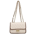 Borsa a tracolla trapuntata beige e marrone con catena dorata e chiusura a scatto - Bianco
