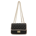 Borsa a tracolla nera trapuntata con catena dorata e bordi beige a contrasto - Nero