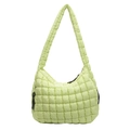 Detail view showing the unique puffer quilted texture of this pale green bubble shoulder bag - Green