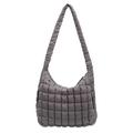 Detailed view of grey quilted bubble shoulder bag with a high-capacity tote design - Gray