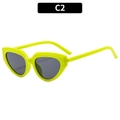 Y2K neon yellow cat eye sunglasses with thick temples and dark lenses style C2 - Green Frame Grey Lens