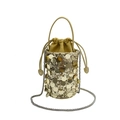 Golden sequin bucket bag for women with drawstring closure and metallic chain strap - Gold (9388)