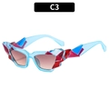 Occhiali da sole geometrici cat eye con montatura blu e dettagli rossi 3D - C3-Montatura Blu Lenti Sfumate Tè