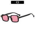 Chic square Y2K sunglasses with black frame, pink transparent lenses and yellow rivet detail - Black Frame Pink Lens