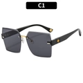 Frameless geometric sunglasses with gradient grey lenses and golden clover detail - Bright Black Frame Grey Lens
