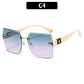 Fashionable rimless square sunglasses with blue-purple gradient lenses and cream temples - Beige White Frame Blue Pink Lens
