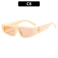 Occhiali da sole Y2K rettangolari cat-eye bianco crema con lenti colorate e decoro floreale - Montatura Beige Lenti Tè (C8)