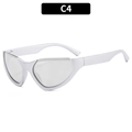Silberne Y2K futuristische Sportsonnenbrille mit Metallic-Finish und Wickelrahmen - Silberner Rahmen Weiße Spiegelgläser
