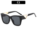 Lunettes de soleil noires carrées avec verres gris foncé et détail en métal doré sur les branches - Monture Noir Brillant Verres Gris