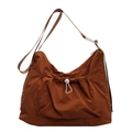 Dark caramel nylon crossbody bag with half-moon shape and white drawstring pocket - Brown