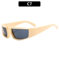 Y2K cycling sunglasses with cream beige chunky frame and rectangular dark lenses - Cream Frame Grey Lens (C7)