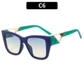 Square frame sunglasses in navy blue and green color block with gold metal hinges - Blue Frame Green Legs