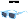 Square blue frame sunglasses with dark grey lenses and silver metal X detail - Blue Frame Grey Lens