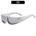 Lunettes de soleil sportives Y2K argentées avec verres gris futuristes larges - Monture Argentée Verres Miroir (C5)