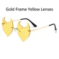 Lunettes de soleil cœur de démon avec verres jaunes et monture fine en métal doré - Monture Dorée Verre Jaune (C3)