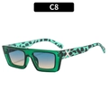 Square green sunglasses with leopard print temples and silver X metal hinge detail - Transparent Green Frame Gradient Lens