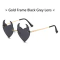 Lunettes de soleil cœur de démon sans monture avec cadre doré et verres gris noir - Monture Dorée Verre Gris Noir (C1)