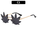Rimless maple leaf shaped party sunglasses with dark grey lenses and gold metal frames - Gold Frame Grey Lens