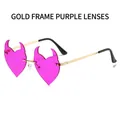 Devil horn heart-shaped sunglasses with a gold metal frame and purple tinted lenses - Gold Frame Deep Purple Lens (C4)