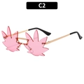 Rimless maple leaf shaped party sunglasses with pink lenses and gold metal temples - Gold Frame Pink Lenses
