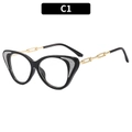 Cat eye blue light glasses frame in black with silver glitter and gold chain temples - Bright Black Frame (C1)