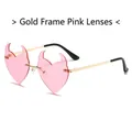 Frameless heart sunglasses with devil horns featuring gold metal frame and pink lenses - Gold Frame Pink Lens (C6)