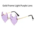 Frameless heart devil sunglasses with gold metal frame and light purple lenses - Gold Frame Light Purple Lens (C5)