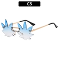 Frameless maple leaf sunglasses with blue gradient lenses and golden metal frame - Gold Frame Double Blue Lens