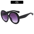 Oversized retro round sunglasses in black glossy frame with purple gradient lenses - Black Frame Double Gray Lens (C1)